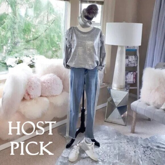 EUC Piazza Del Tempio silver foil ruffle tulle accent sweatshirt - Picture 1 of 7